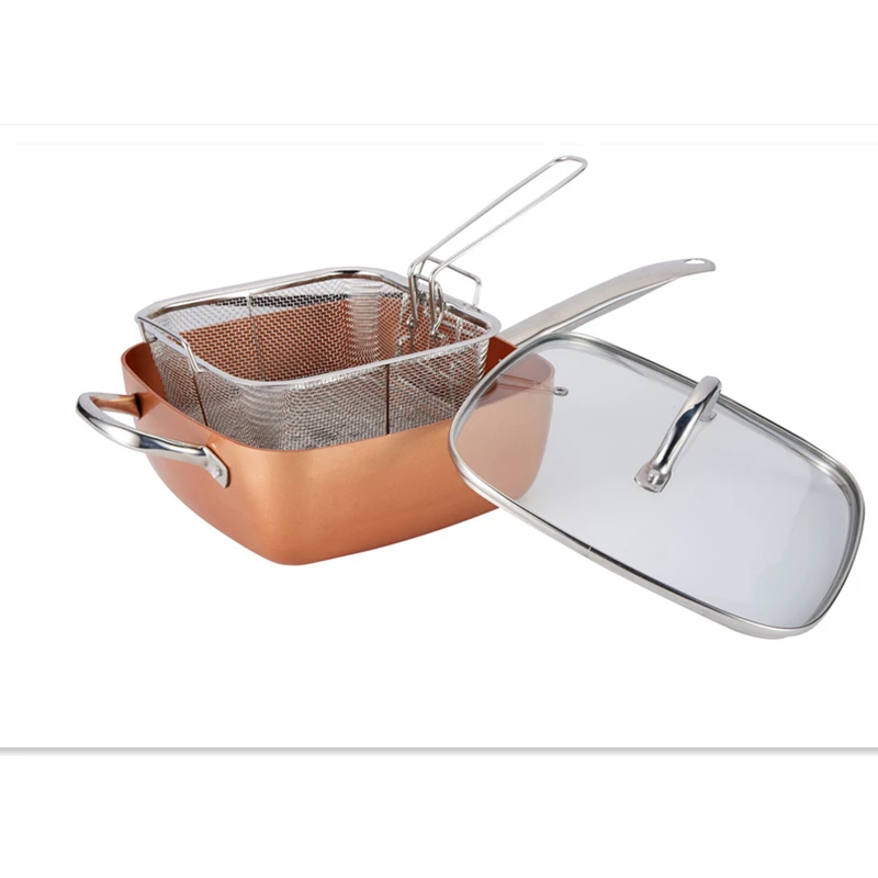 Hot Selling 4 in 1 pressed aluminium cookware set copper nonstick square pot square fry pan