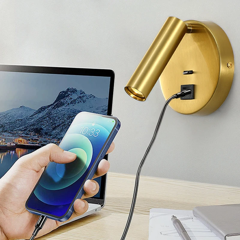 Алюминиевый Поворотный Настенный светильник 360 ° с переключателем включения/выключения и типа перезаряжаемая Светодиодная лампа для чтения