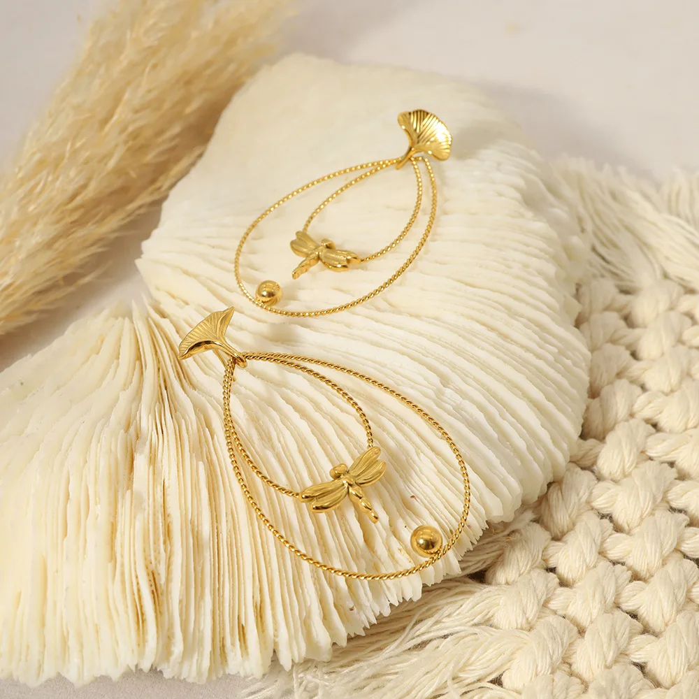 Factory Custom 18k Gold Stainless Steel Geometry Earring Zirconia Large Twisted Dragonfly Ear Clip Earring