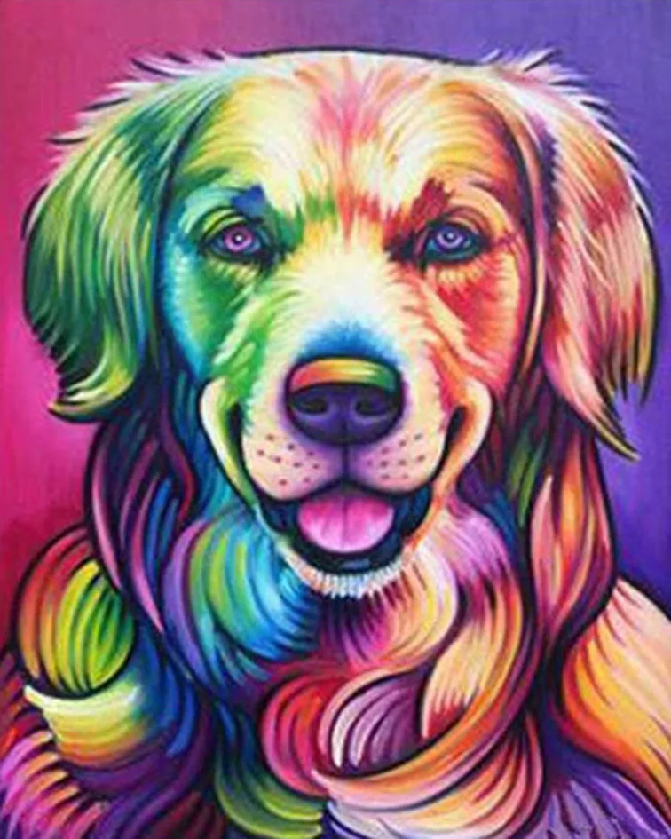 
Rhinestone Diamond Painting Color Dog DIY Handicraft Mosaic Animal Pattern Full Round Drill Picture 5D Poster Wall Decor 