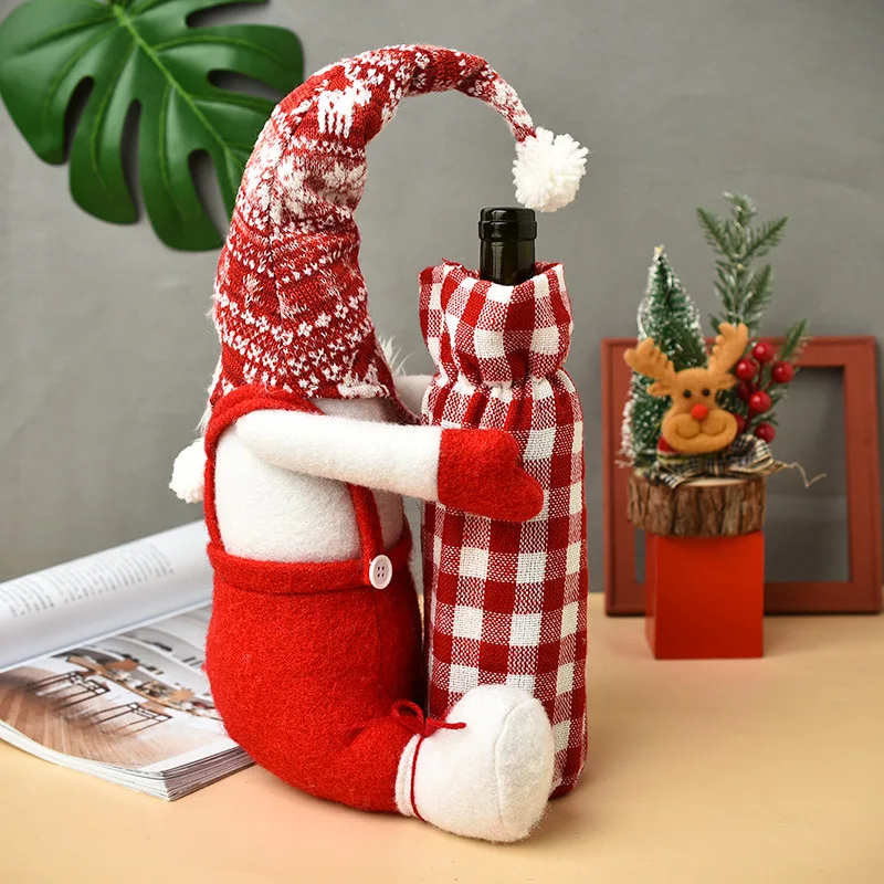 2022 new cartoon cute christmas doll bottle set popular christmas plush gnome doll wholesale