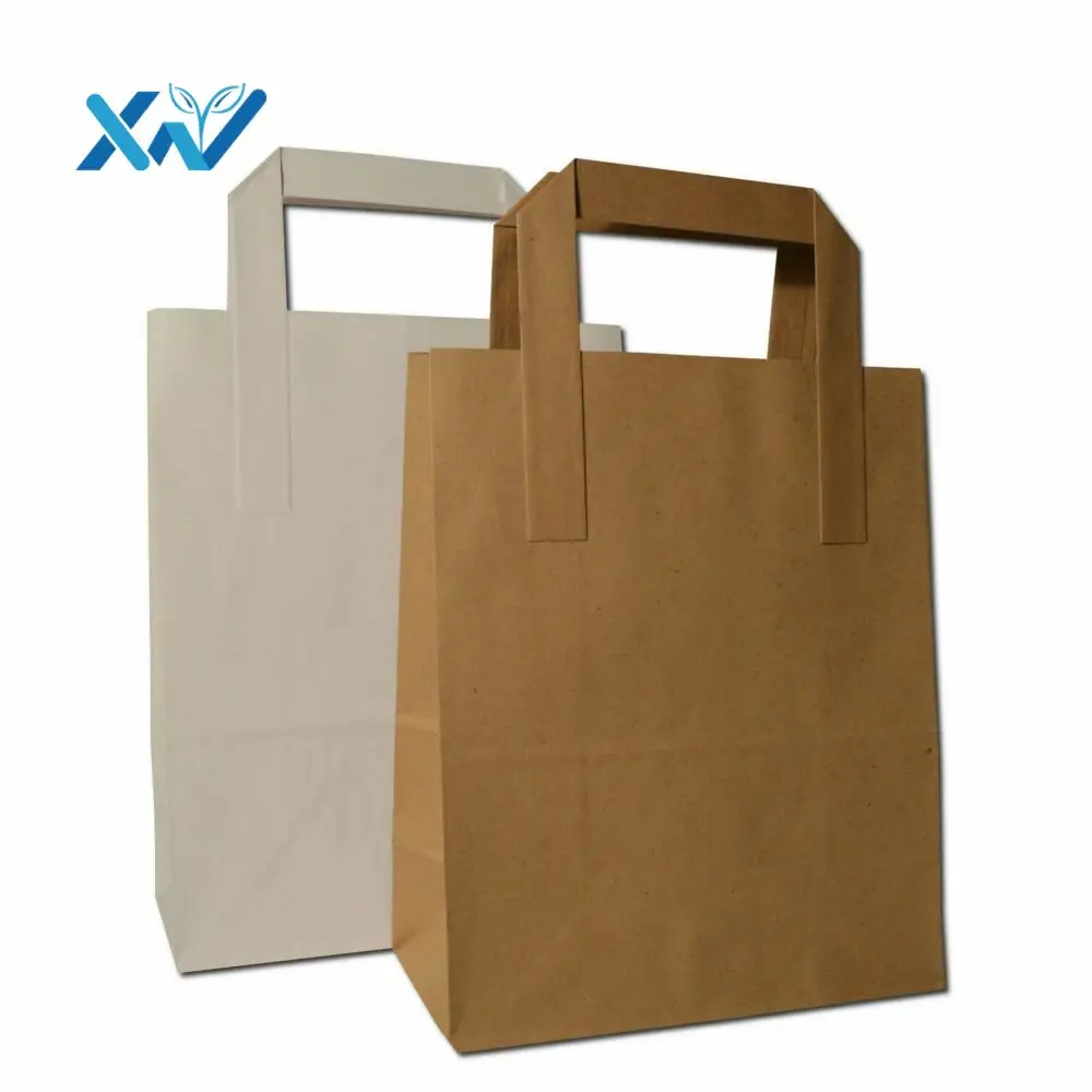 Disposable logo printing white brown kraft paper bag shopping grocery paper restaurant takeaway paper bag with handle