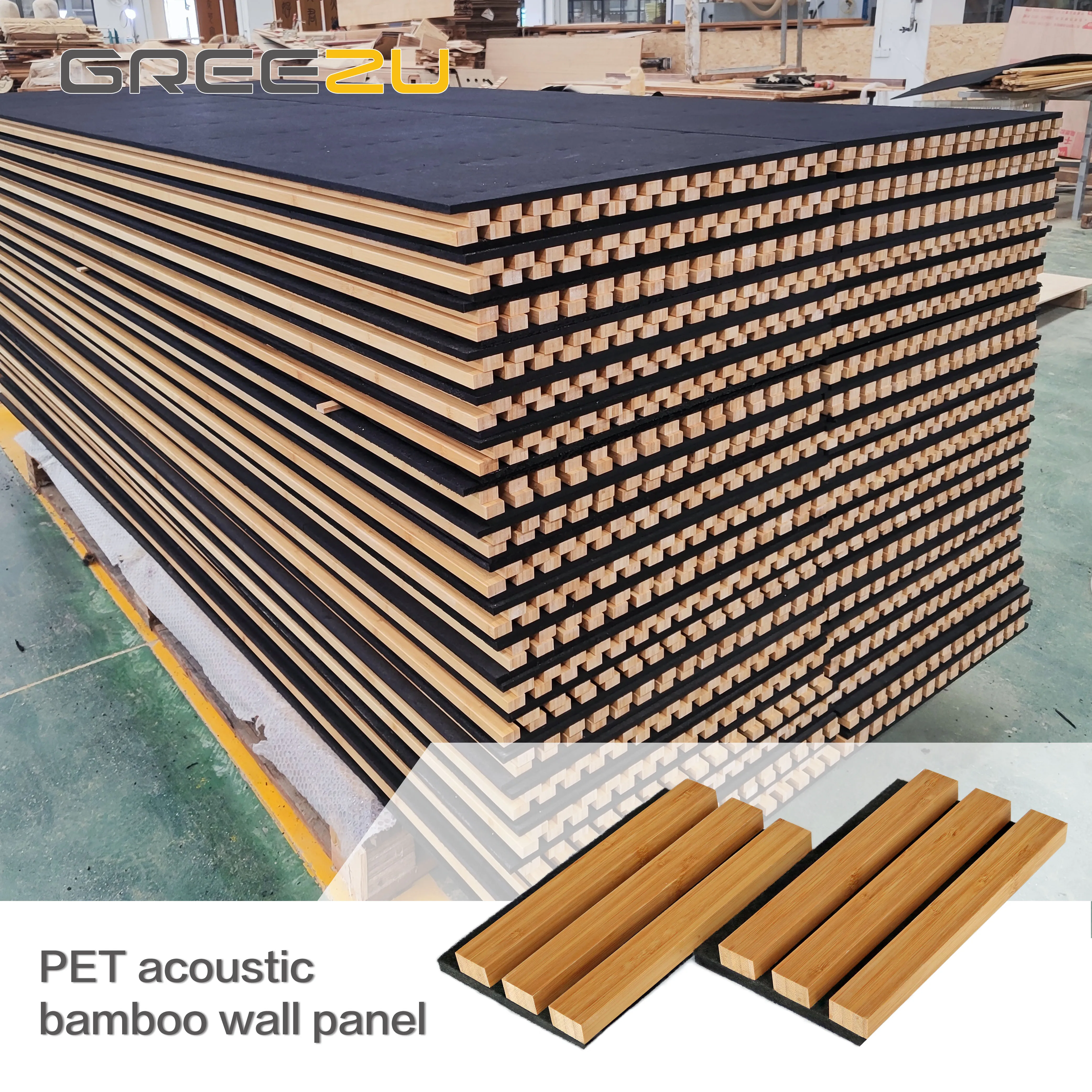 Soundproof PET Panels Manufacturers Acoustic Slat Panel Durable High Quality Acoustic Bamboo Wall Panel for Indoor Office