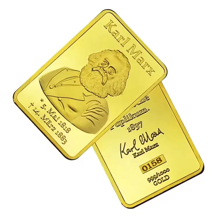 FS-Craft Commemorative German Karl Marx and Engels 24k Gold plated Bullion  Bar