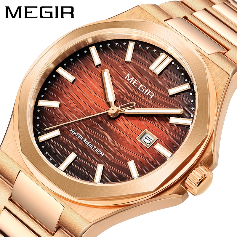 MEGIR 8409   new design OEM mens quartz watch best Stainless steel band Waterproof date display Simple Casual watch supplier