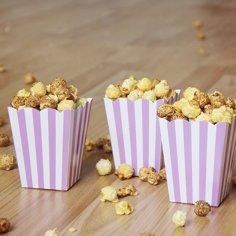
Factory Custom Wholesale Popcorn Box Stripe Paper Cups French Fries Holder Disposable Party Baking Supplies 