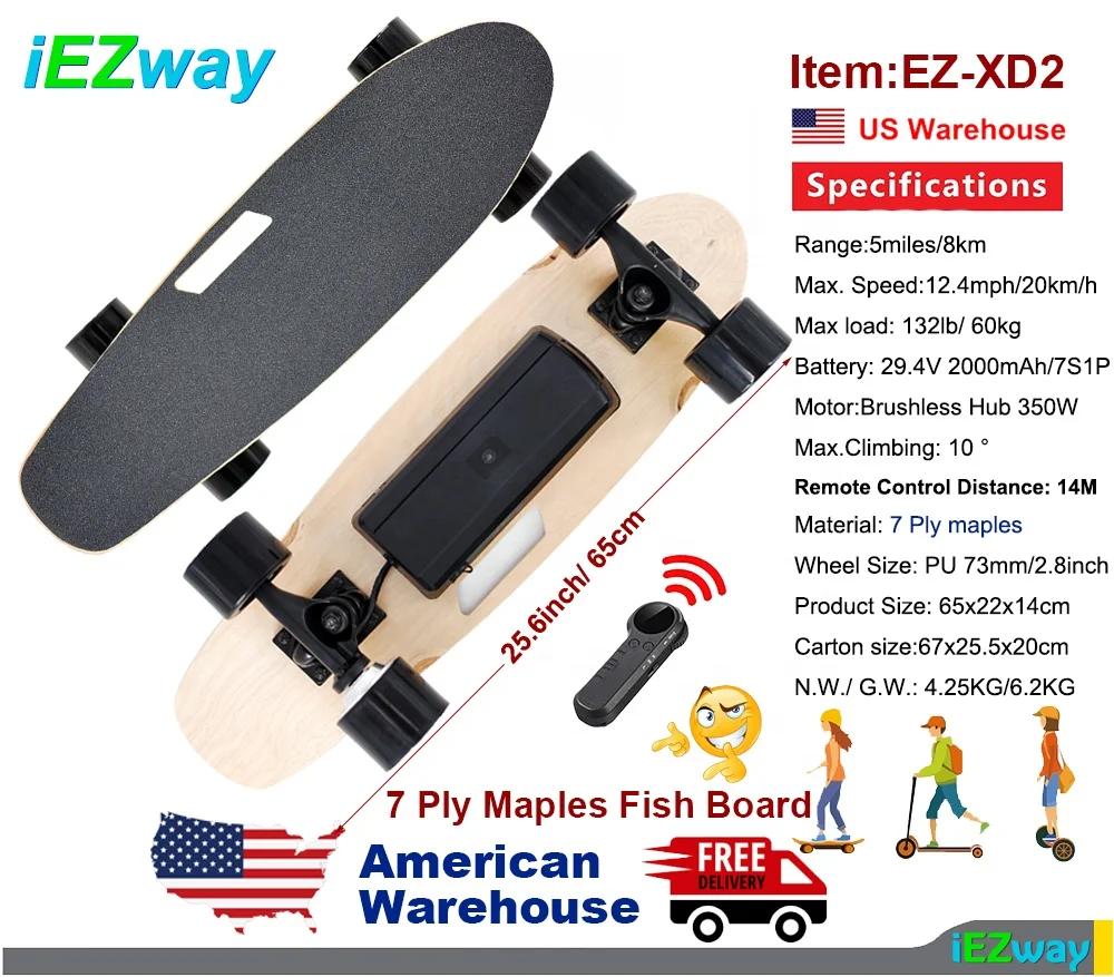 
2021 iEZway Electric Skateboard with Wireless Remote Control 350W Hub Motor Electric Longboard for Adult Teens and Kids 