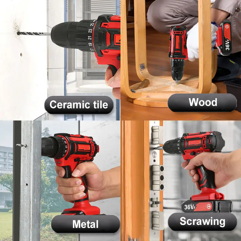 21v/24v Rechargeable hand drill Electric screwdriver Multifunctional household tools Lithium shock drill Hardware tools