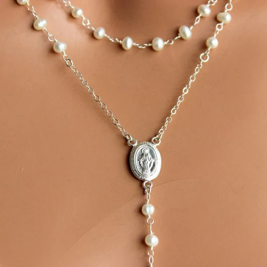 sterling silver necklace rosary cross 18k Rose Gold Silver sublimation rosary necklace