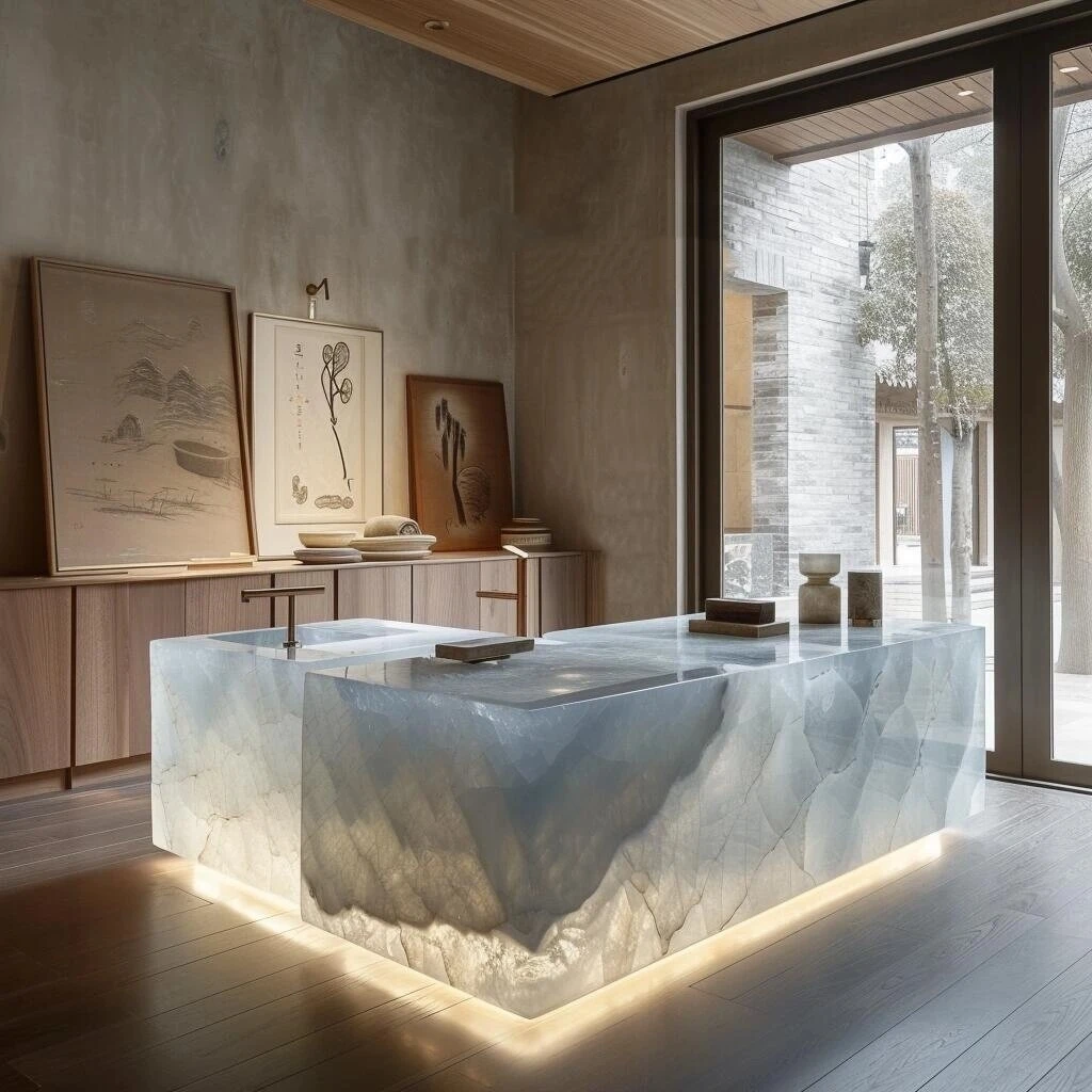 Modern Design Glow Jade Stone Kitchen Island Countertop Natural and Artificial Quartz Polished Surface for Home Hotel Use