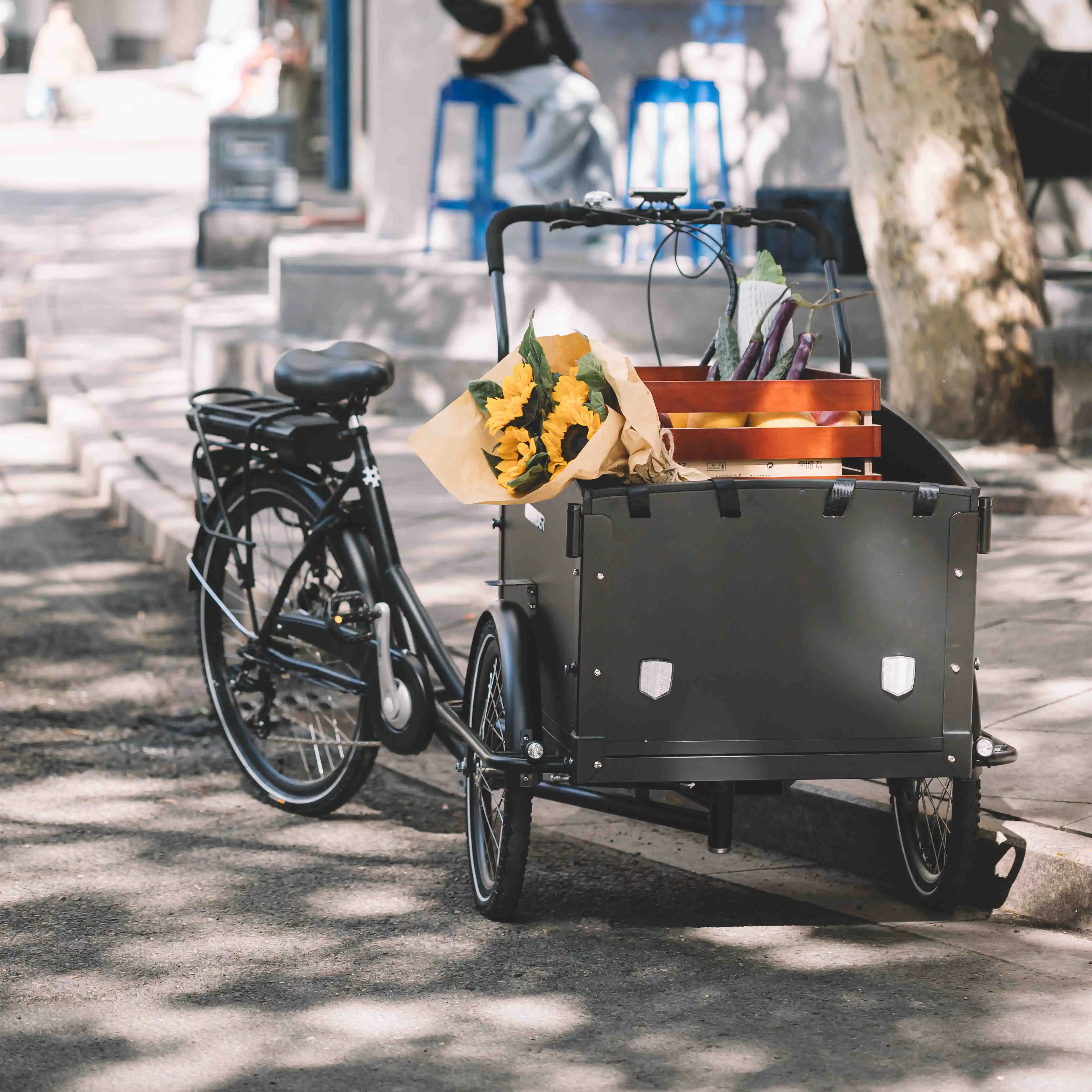 Dutch electric cargo trike europe warehouse electric cargo bike front wood box 3 wheel tricycle delivery e bike