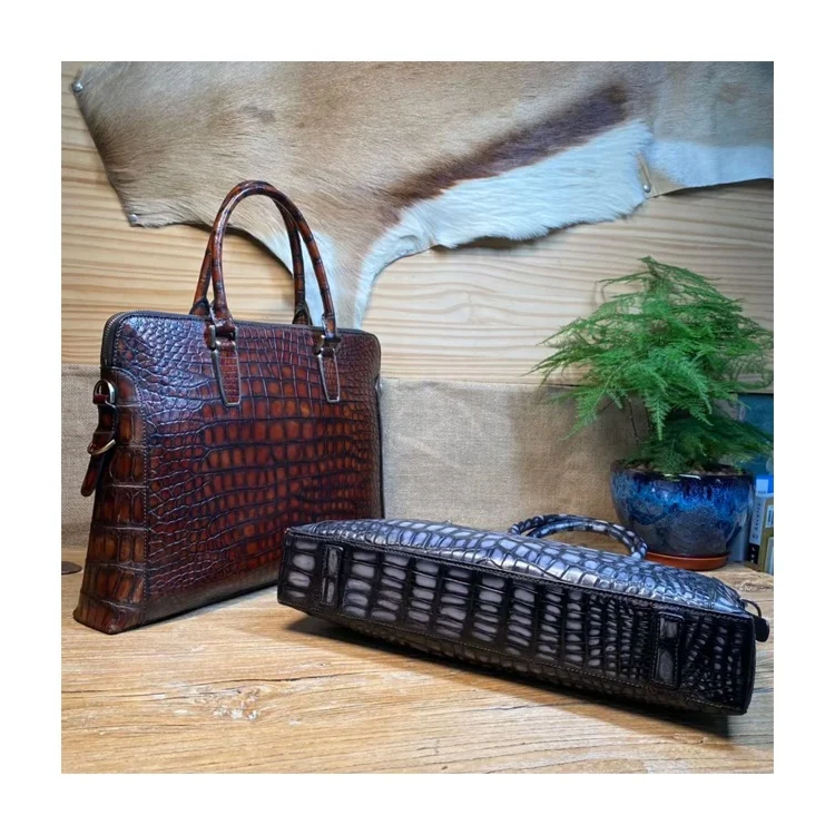 Fashion style top grade exotic genuine crocodile leather briefcase for men