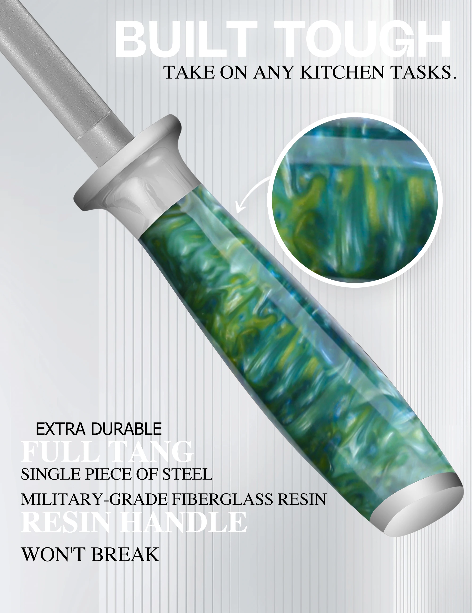 Professional 9 Inch High Carbon  Green Resin Handle  Steel Knife Sharpening Bar