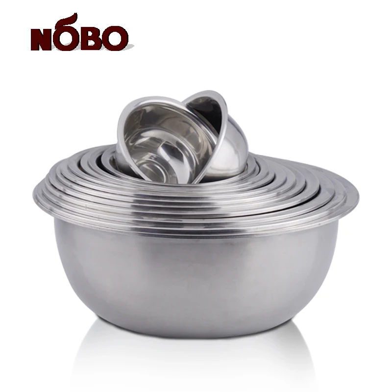 Nobo Factory Price Round Stainless Steel Basin With Wide Rim Different Size Metal Mixing Bowl