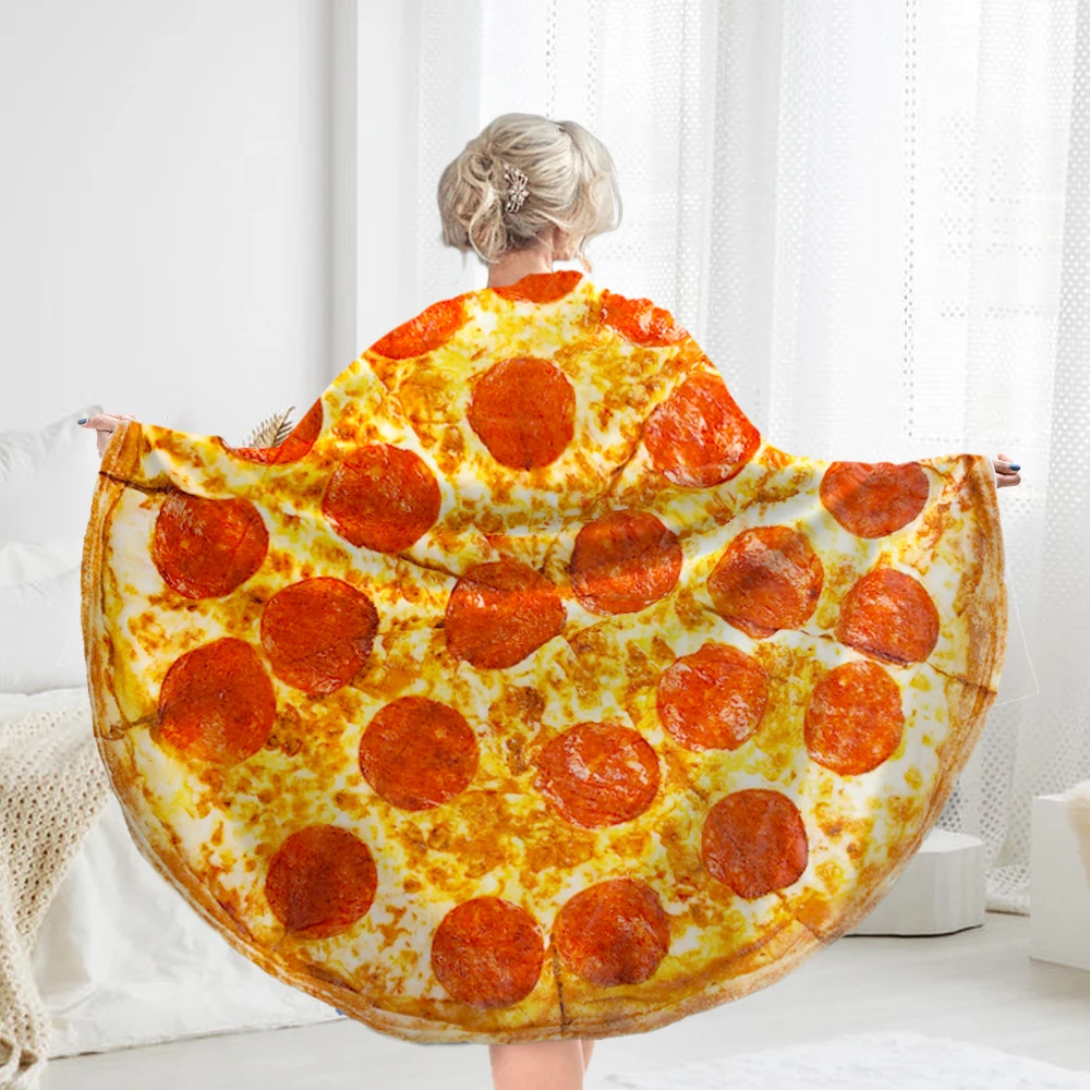 Soft and warm custom LOGO Printing Sublimation Double sides printing flannel fleece tortilla throw round buritto Pizza blanket