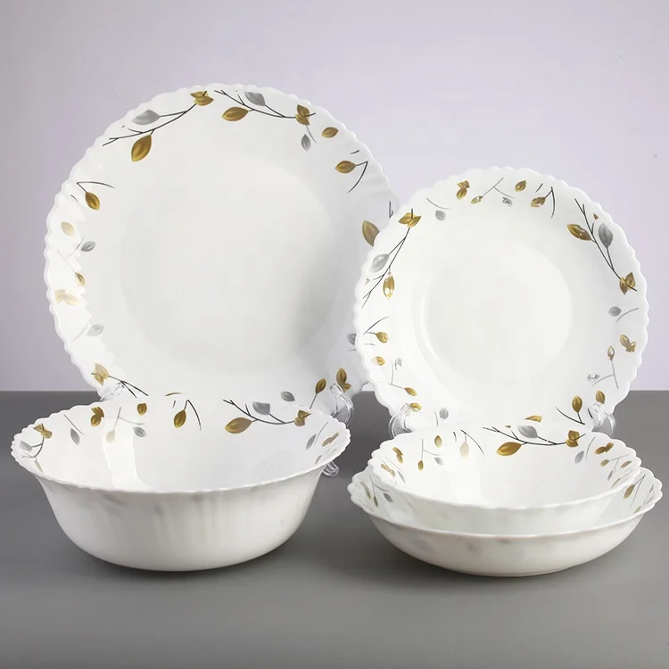 Набор фарфоровой посуды из США! Набор посуды из опалового стекла, 16 шт., Круглый фарфор, оптовый рынок Дубая, Столовые сервизы золотого цвета