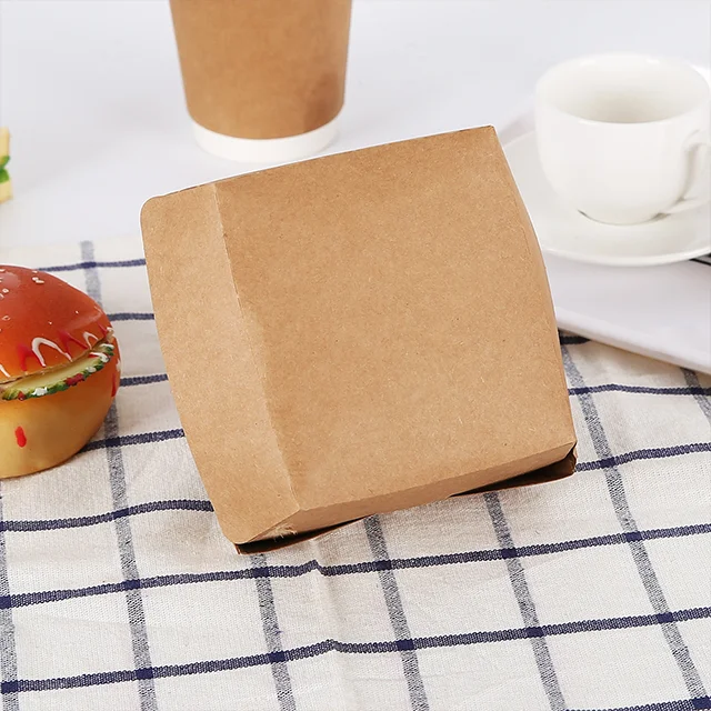 Hot Sale Custom Kraft Paper Burger Boxes Hamburger Container made of Sugarcane Food Packaging Free Sample