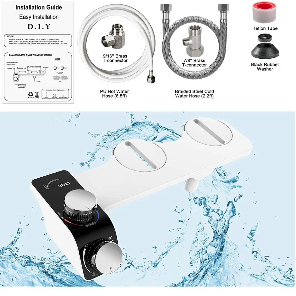 GALENPOO CUPC Simple Installation Does Not Use Electric Smart Toilet Cover Butt Flusher Cold and Hot Double Spray