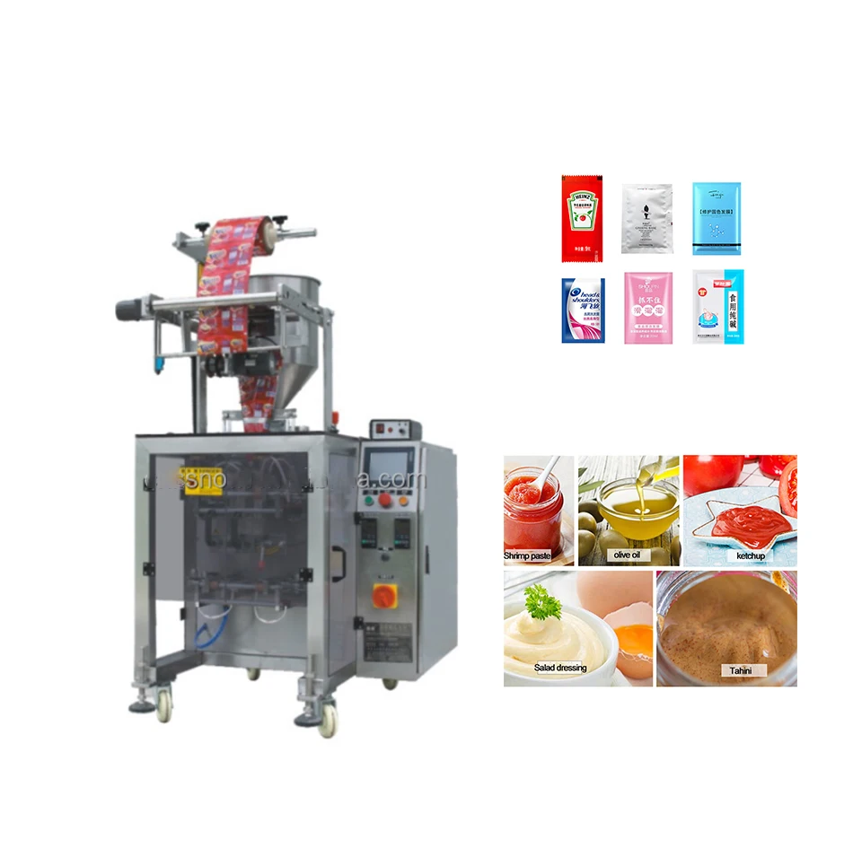 Three side/four side automatic tomato paste packing machine counting the tomato sauce volume by air cylinder