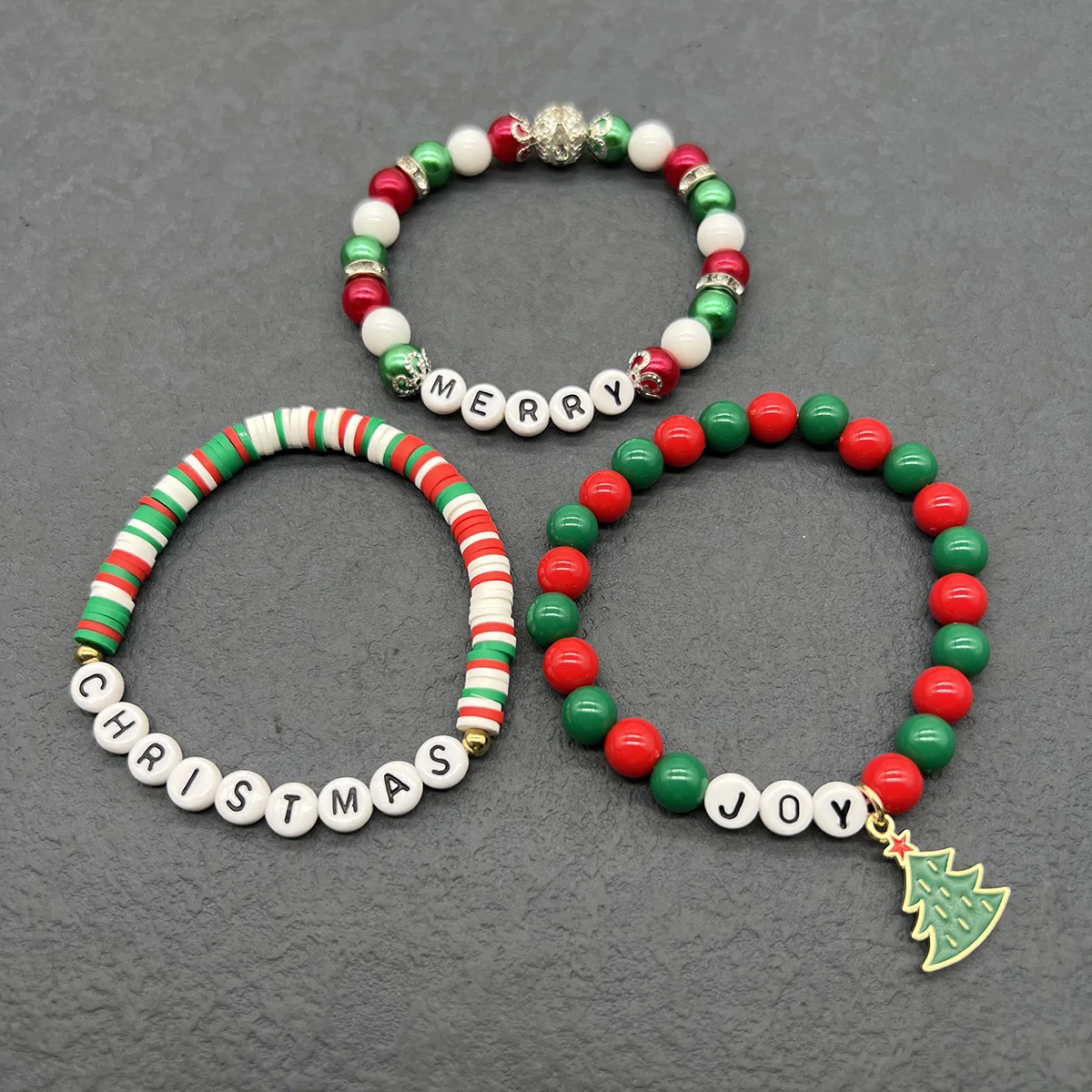 Christmas Gift Beaded Letter Elastic Bracelet Set Beaded Bracelet Christmas Tree Bracelet