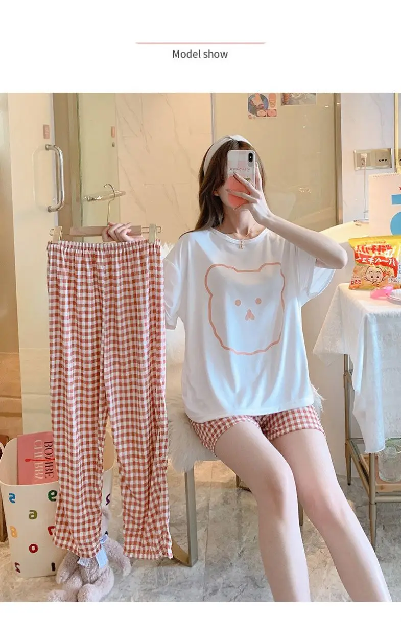 RTS Summer High Quality Women Print Home Clothes Sleep Wear Ladies Short Sleeve Pajamas For Women Set