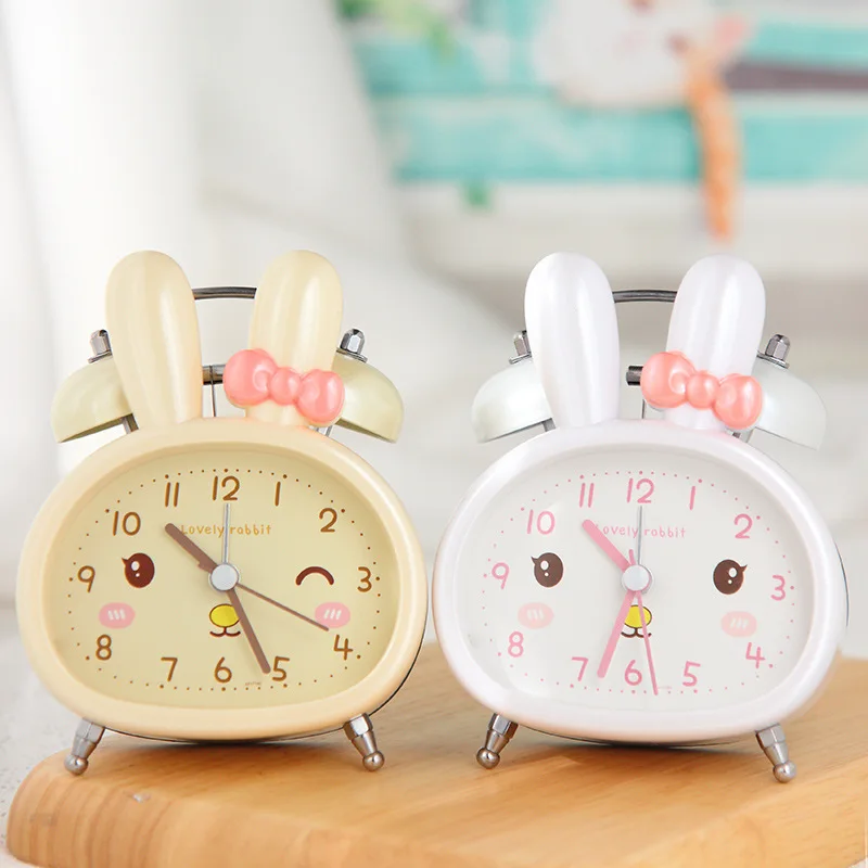 Ringing Noisy Students Children Bedside Night Light Sweep Seconds Silent Bedside Cartoon Night Light Rabbit Ringing Alarm Clock