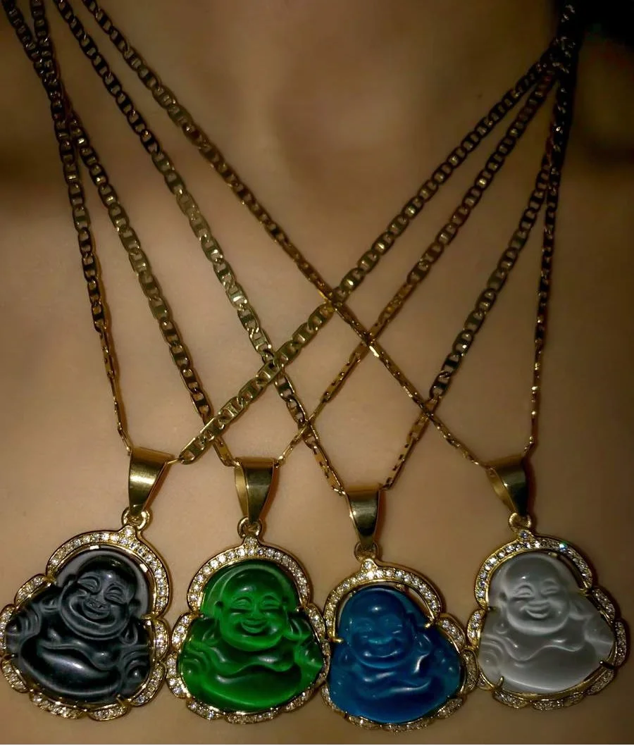 wholesale hip hop bling women jewelry colorful gemstone jade Buddha pendant necklace