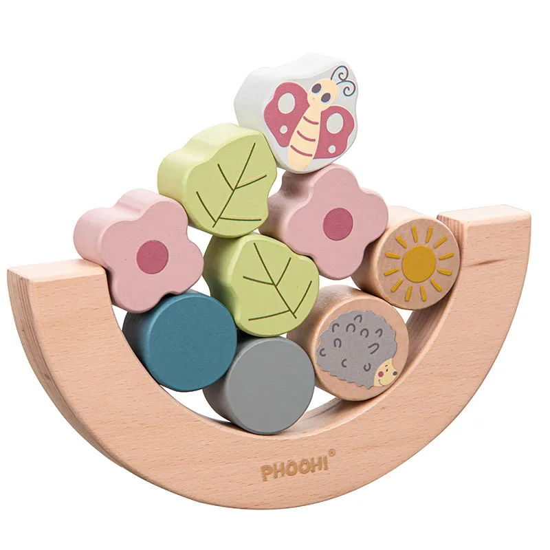 Children Early Educational Wooden Balance Toy Stacking Blocks Boat Game Wooden Moon Balance Toy Stacking Toys