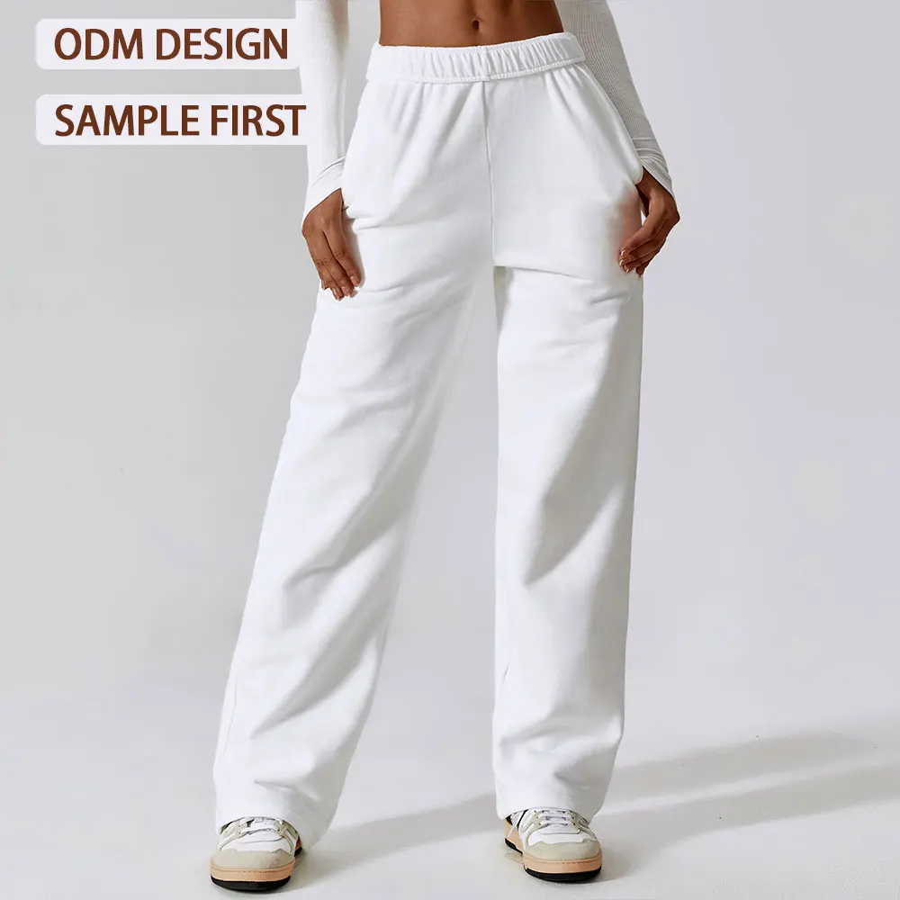 Elastic High Waist Fleece Lounge Sweatpants Wide Straight Leg Joggers with Pocket Women Fall Winter Causal Sports Sweatpants