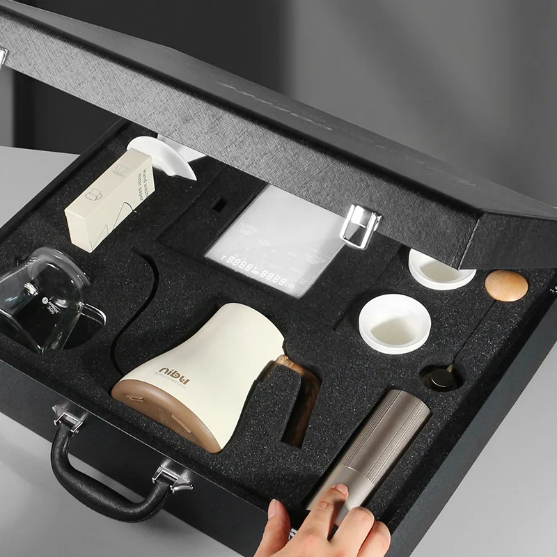 NIBU Travel Pour Over Coffee Gift Box Leather Suitcase Coffee Kit With Electric Kettle Coffee Set
