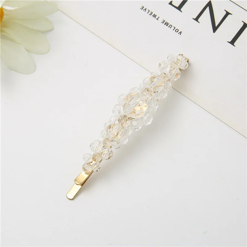 Hot selling fashion simple classic flower hair clip crystal and metal barrette hair clip for girls