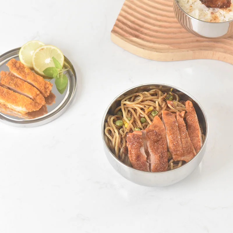 eco food safety double wall multi purpose keep warm bowl food fresh 304 stainless steel kids bowl  sets with lid