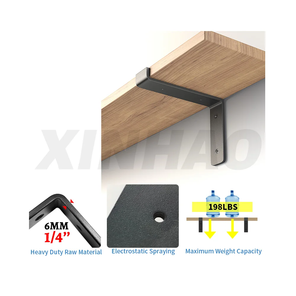 Wholesale Furniture Hardware Durable Industrial Black Metal Shelf Bracket
