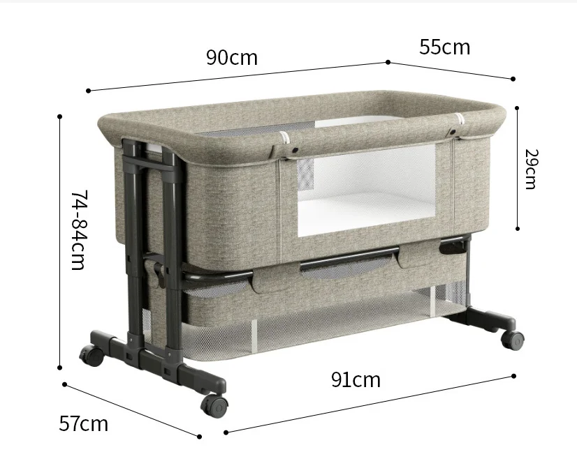New Design Portable Baby Cot Bed Cribs For Twins Portable Baby Cribs Folding Bedside Large Space Aluminum Alloy Baby Bed