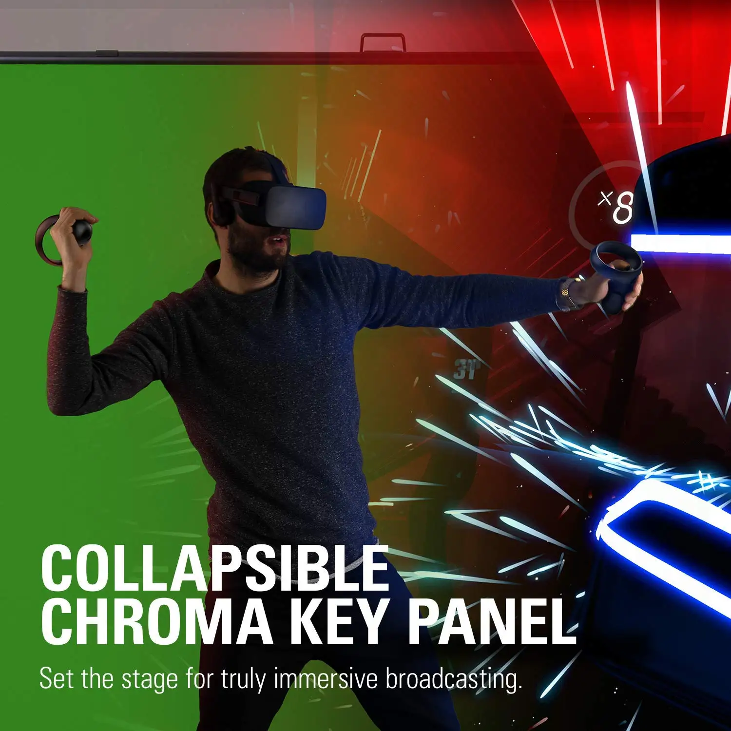 YEAH Pull Up Roll Down Collapsible White Green Black Blue Backdrop, Video Photography Streaminng Background Green Screen