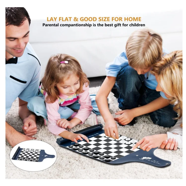 Travel Roll Up Leather Chess Set Chess Game Set with Checkers New Detachable Portable Chess Game Set for Home Outdoor