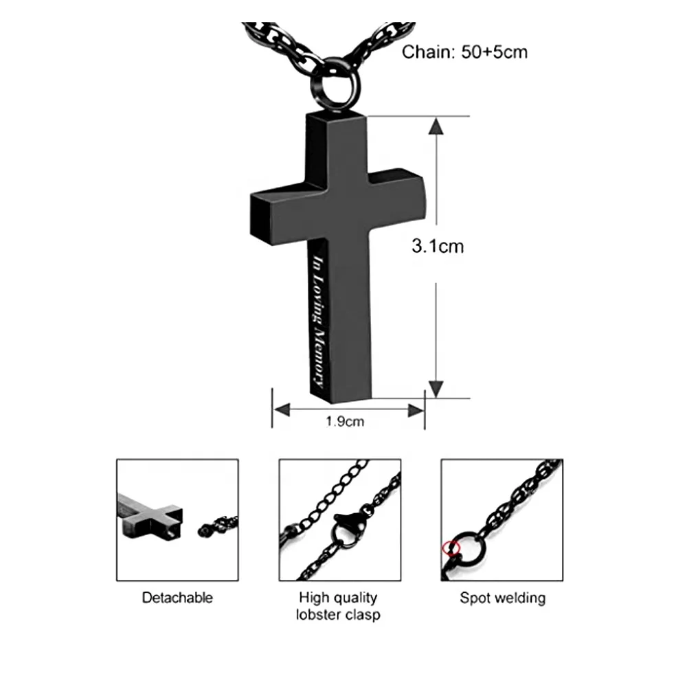 Mini Stainless Steel Pet Urn Pendant Cross Crossed Design Necklace for Ashes Memorial Funerary Supplies Pet Hair & Bone Souvenir