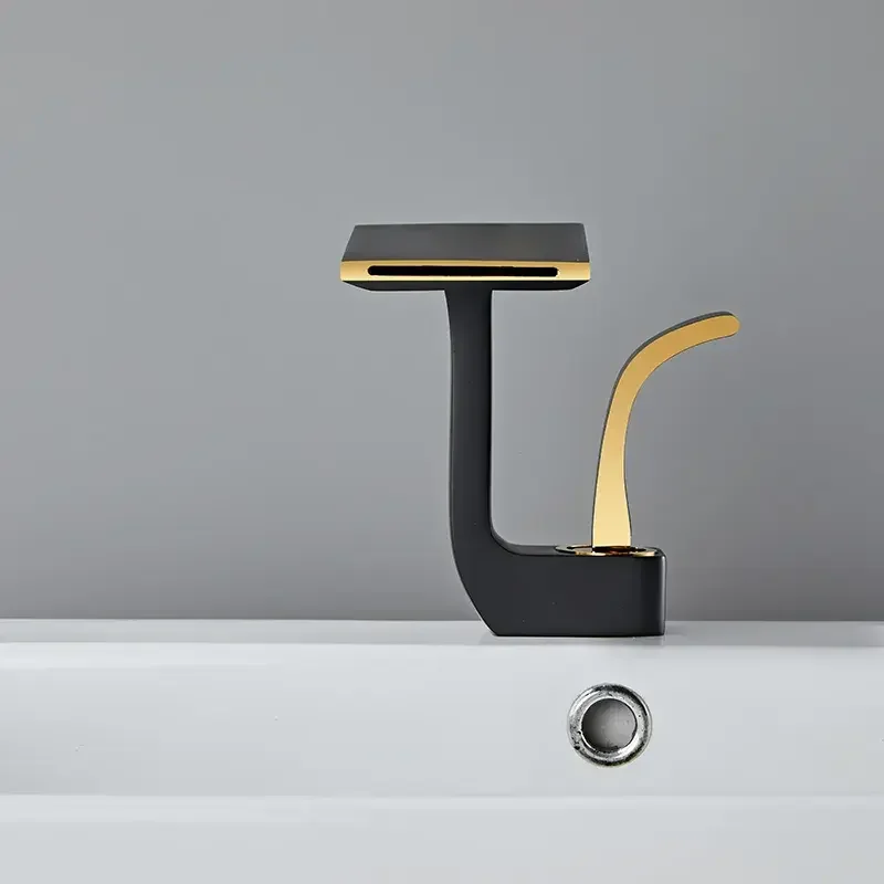Modern Luxury White and Gold Faucet Sink Brass Unique Design Waterfall Basin Mixer Tap Bathroom