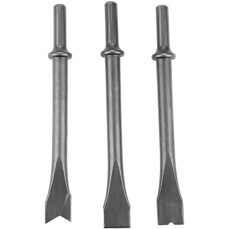 Extra Long 3pcs Air Hammer Chisels Set round Shank Pneumatic Hammer Bit for 150/190/250 Air Hammer 10mm Shank Dia Drill Bits
