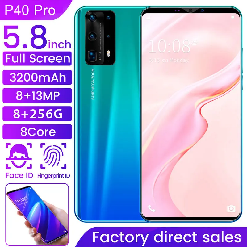5.8 Inch 8+256gb Dual Sim Low Price Unlocked Cell Phones Smartphones Cheap 4g Mobile Android 10 Smart Phones P40 Pro