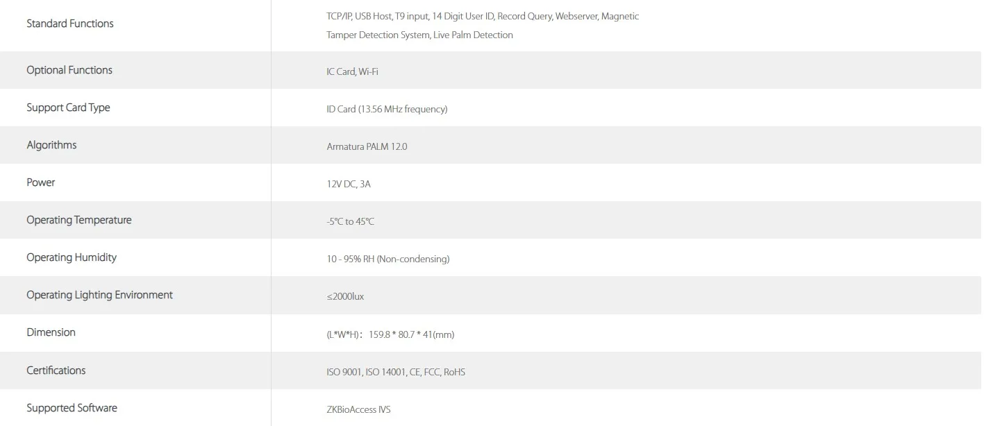 PA22 Biometric Palm Vein Scanner Access Control Terminal