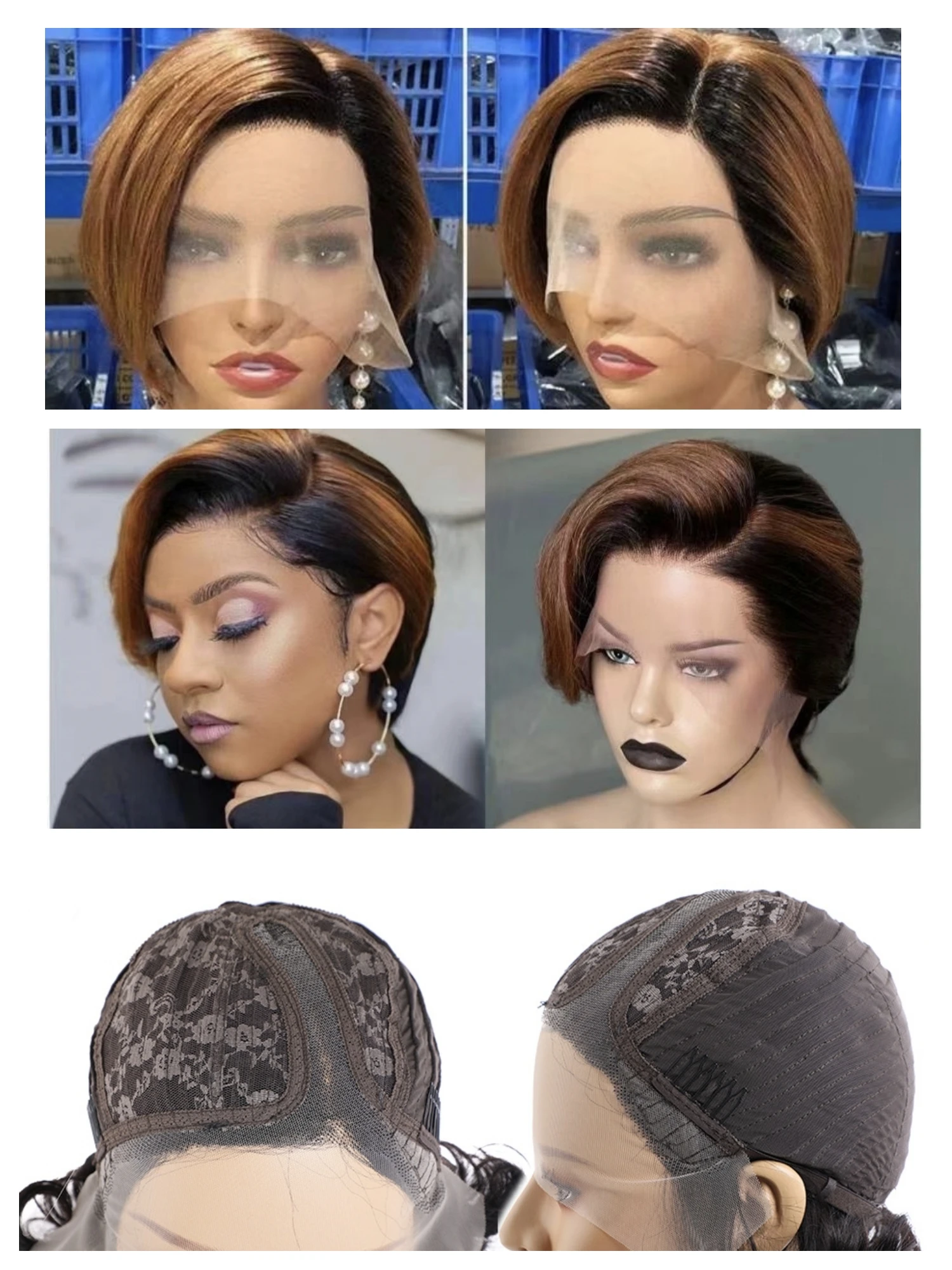 Brazilian Short Bob Pixie Cut Curly Wig Human Hair Bob Short Wine Color Pixie Hair Cuts 13*4*1 Lace Wig With Baby Hair