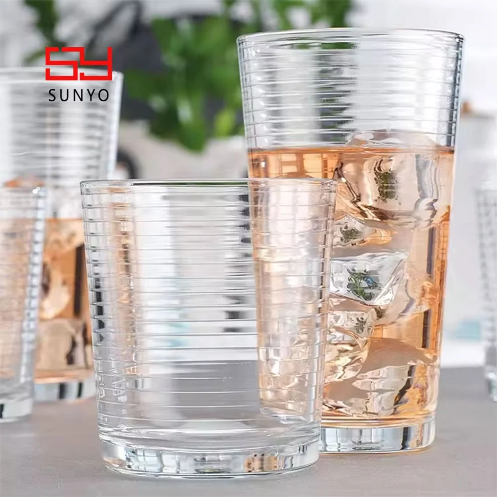 Simple Design Horizontal Stripe Ripple Home Usual Stock Various Uses Handmade Mouthblown Clearly Drinking Water Glass