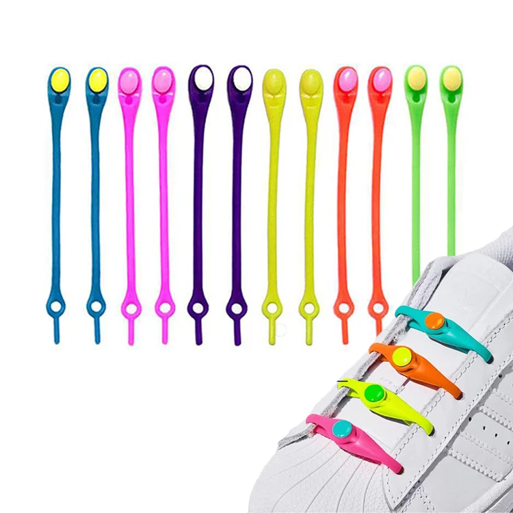 12 pcs set Lazy Tying-Free Elastic Shoelaces Rubber Adjustable Elastic Tieless Shoe Laces Kids Adults  Silicone No Tie Shoelaces