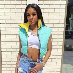 Однотонный пуховой жилет с воротником-стойкой, на молнии, без рукавов, с хлопковой подкладкой, женская зимняя пузырьковая куртка, пальто