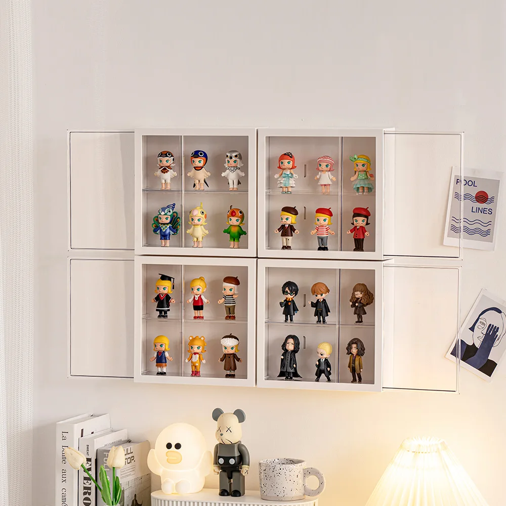 Wall mounted display box for mini figures laptop display shelf