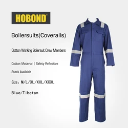 IMPA 19054111  250GSM 100% Cotton Boilersuit Working Coveralls  with reflective tape HOBOND  BLUE WHITE ORANGE