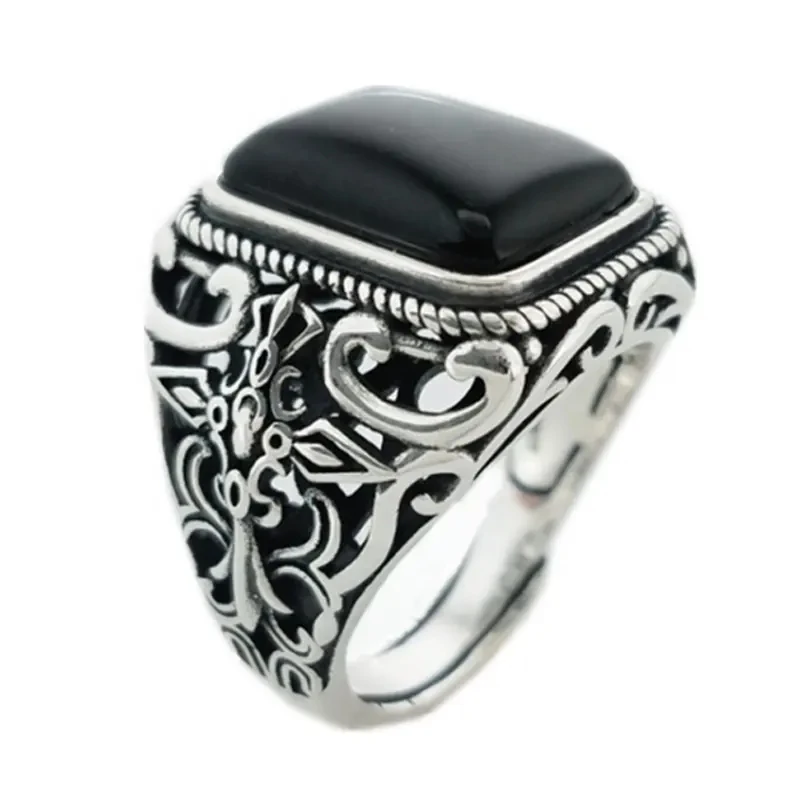 925 sterling silver Fashionable Wholesale Vintage Antique Silver Color Resin Gemstone Dubai Couple Wedding Rings For Women Men