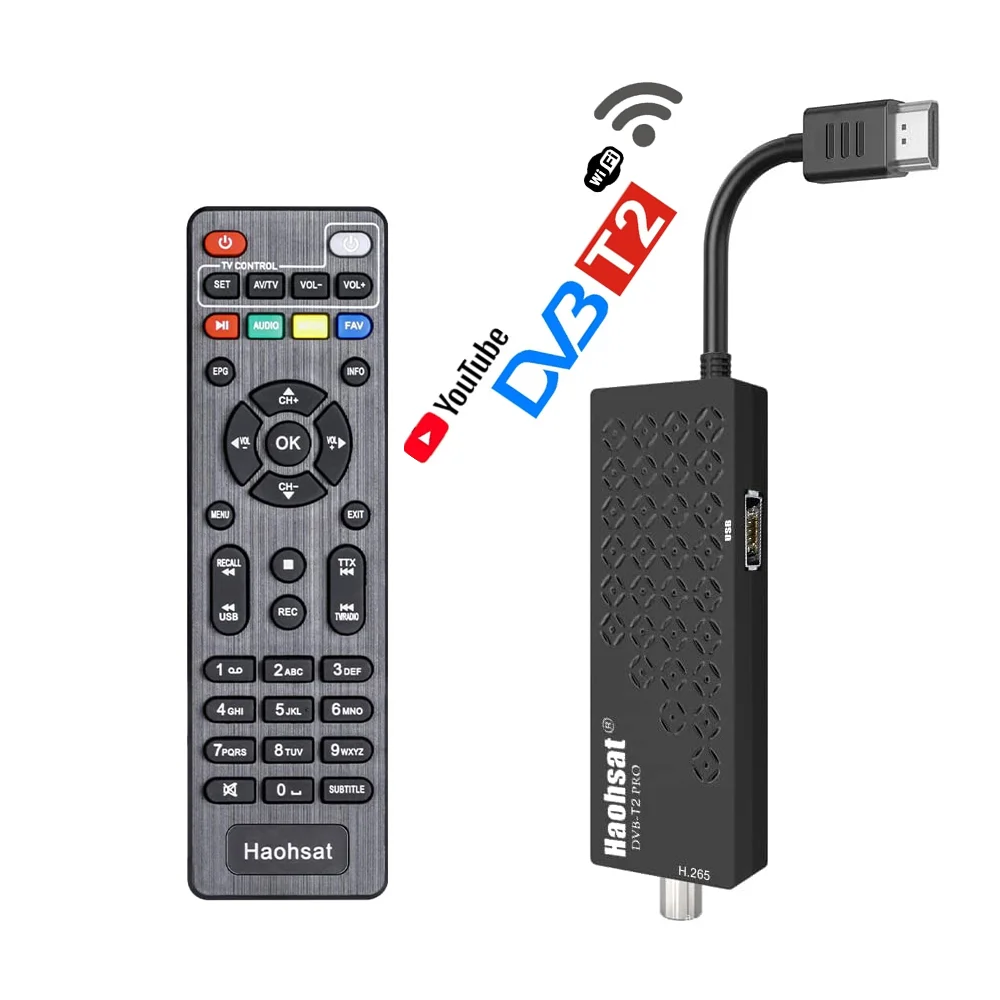 Цифровая ТВ-флешка Haohsat T2 Pro Италия Польша DVB USB Wi-Fi 1080p Hevc 10 бит H.265 мини-приставка для противопожарной ТВ-приставки 4K Ultra