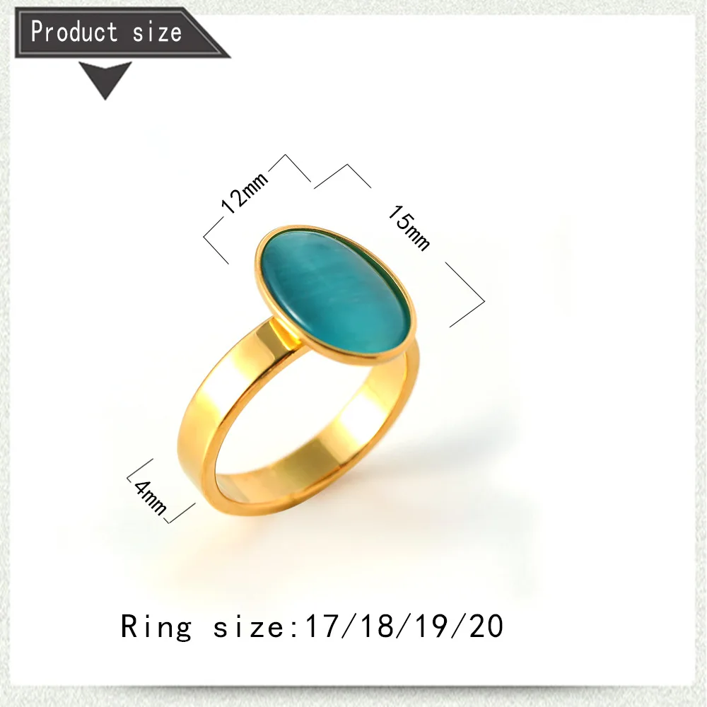 36PC/BOX Bohemia Vintage Natural Stone Gold Plating Ring Colorful Cat Eye Titanium Finger Men lady Stainless steel Rings